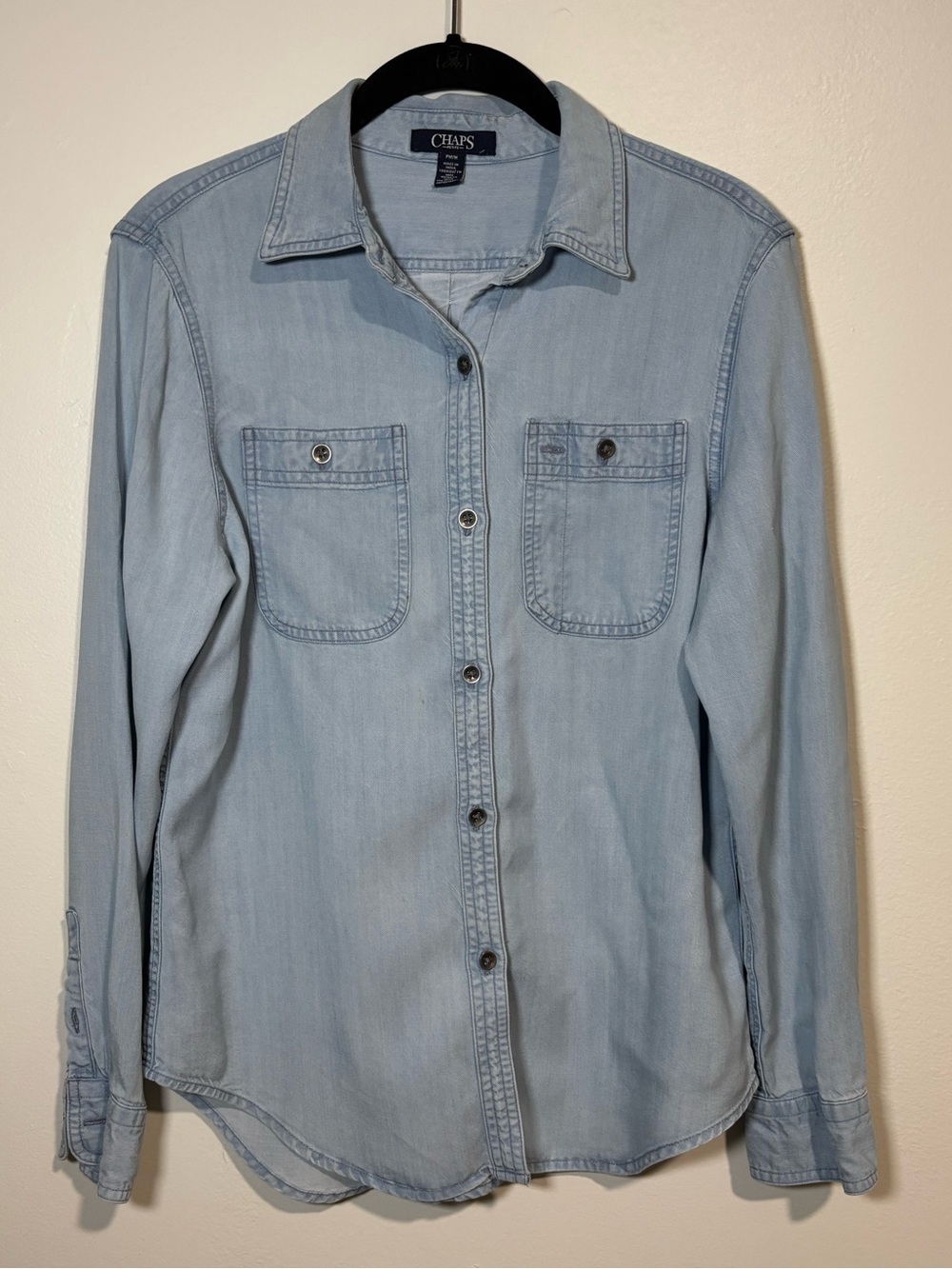 Chaps Light Blue Denim Button-Front Shirt - Picture 2 of 8